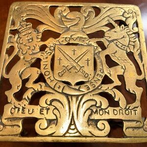 Vintage Brass Coat of Arms Trivet
